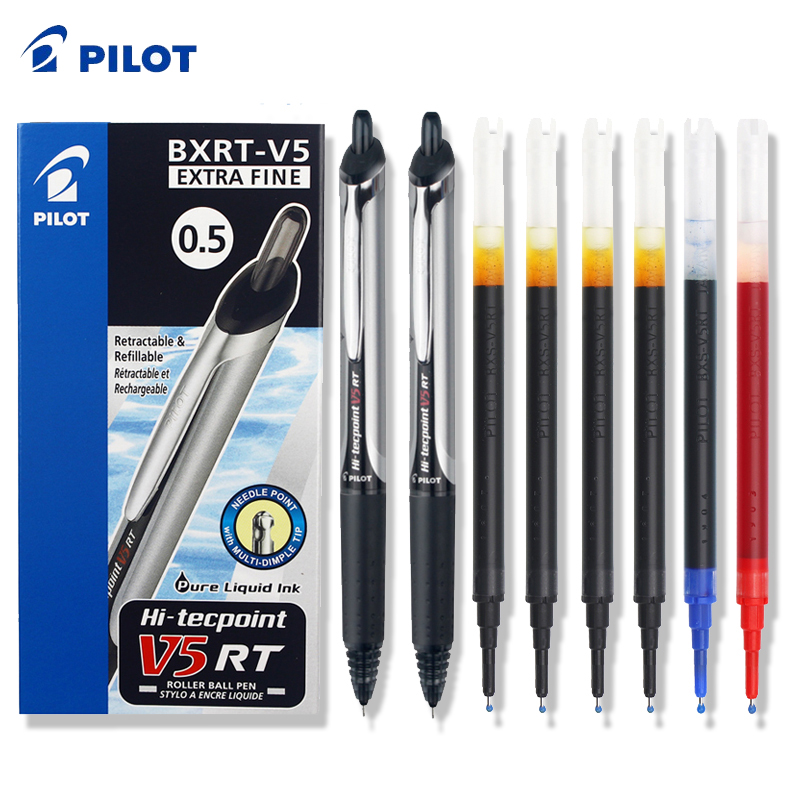 Pilot Pen V5 - パイロット BXRT-V5 格納式ゲルペン、0.5mm 黒/赤/青 極細スムーズな書き心地&汚れのないローラーボールペン 便利な文房具