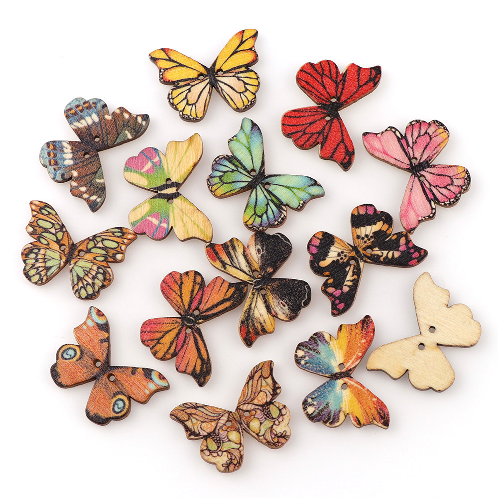 Embellishments For Scrapbooking - 50個入り 蝶々型木製ボタン ミックスカラー DIYボタン 縫製やスクラップブッキング用 クラフトDIY用ミックスボタン