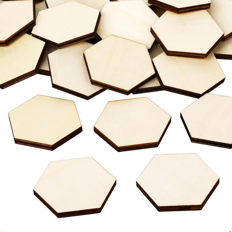 Embellish Craft - 50個入り 4CM 未仕上げ木製六角形ピース 木製六角形カットアウト 無地の六角形スライス 木製チップ