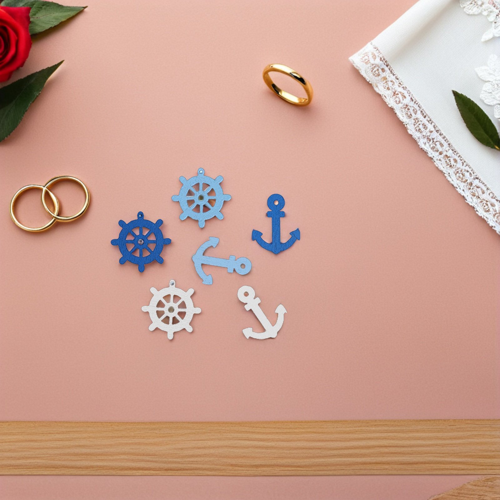 Embellishments For Scrapbooking - 100個 木製アンカーミニペンダント スクラップブッキング ホームデコレーション 装飾ボタン アンカーペンダント