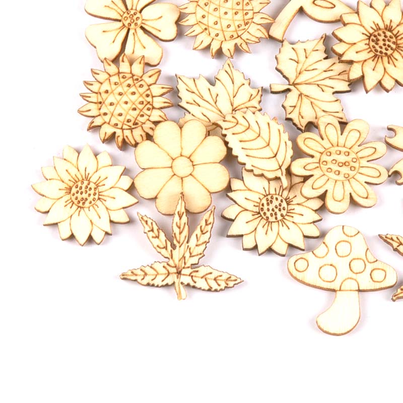 天然木のdiyアクセサリー、ひまわりと草、スクラップブッキン - Embellishments For Scrapbooking のレビューと価格