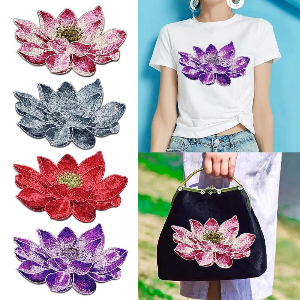 蓮の花が刺繍されたパッチ,バッグ用の柔らかいアップリケ,衣服 - Applique Patch Flower のレビューと価格